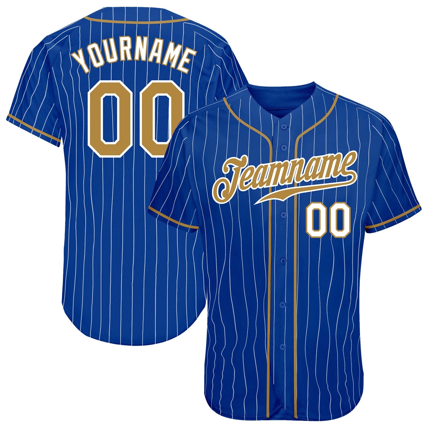 Custom Royal White Pinstripe Old Gold-White Authentic Baseball Jersey - Main View