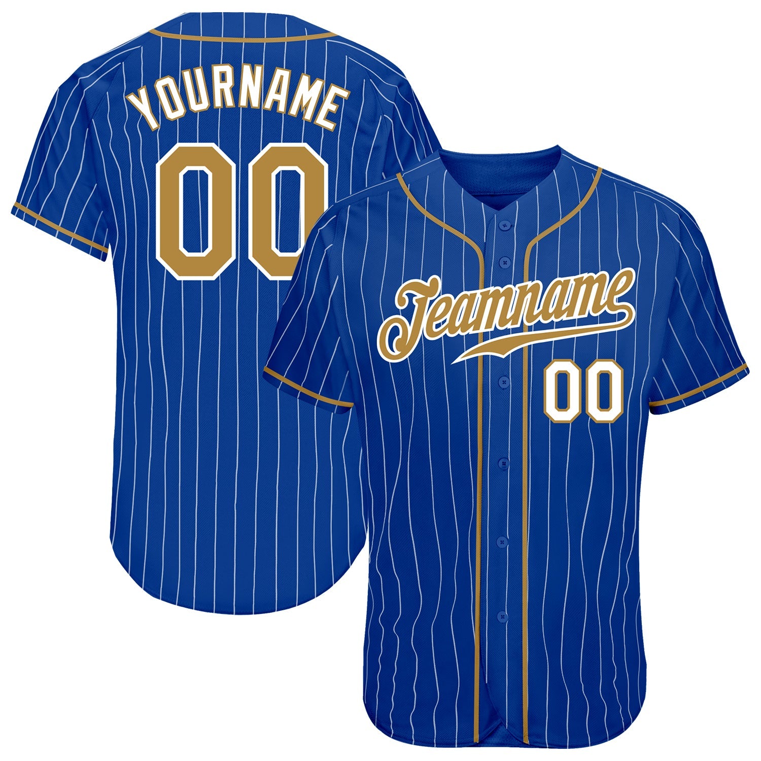 Custom Royal White Pinstripe Old Gold-White Authentic Baseball Jersey - Main View