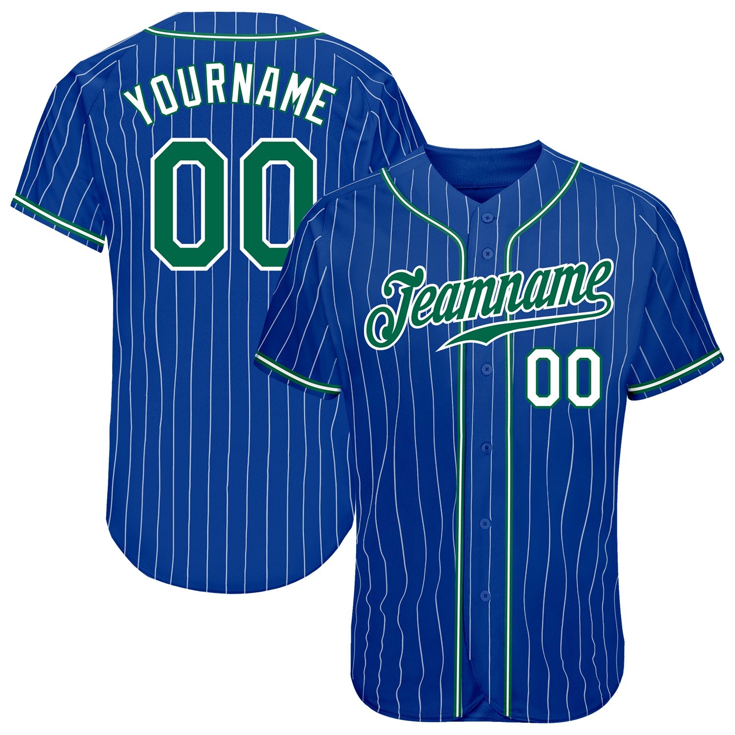 Custom Royal White Pinstripe Kelly Green-White Authentic Baseball Jersey - Main View