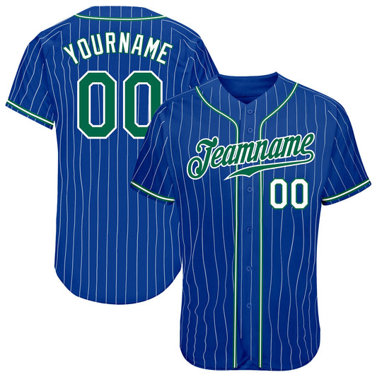 Custom Royal White Pinstripe Kelly Green-White Authentic Baseball Jersey - Main View