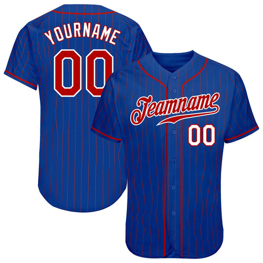 Custom Royal Red Pinstripe Red-White Authentic Baseball Jersey - Main View
