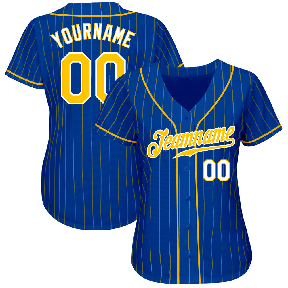 Custom Royal Gold Pinstripe Gold-White Authentic Baseball Jersey view 2