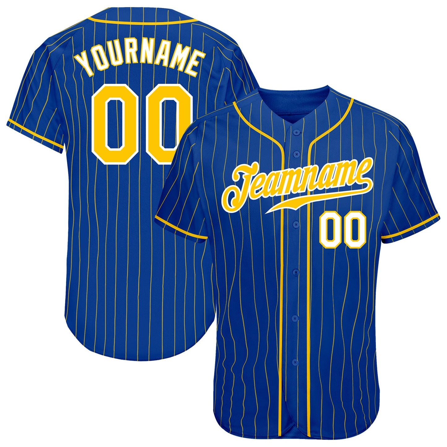 Custom Royal Gold Pinstripe Gold-White Authentic Baseball Jersey - Main View