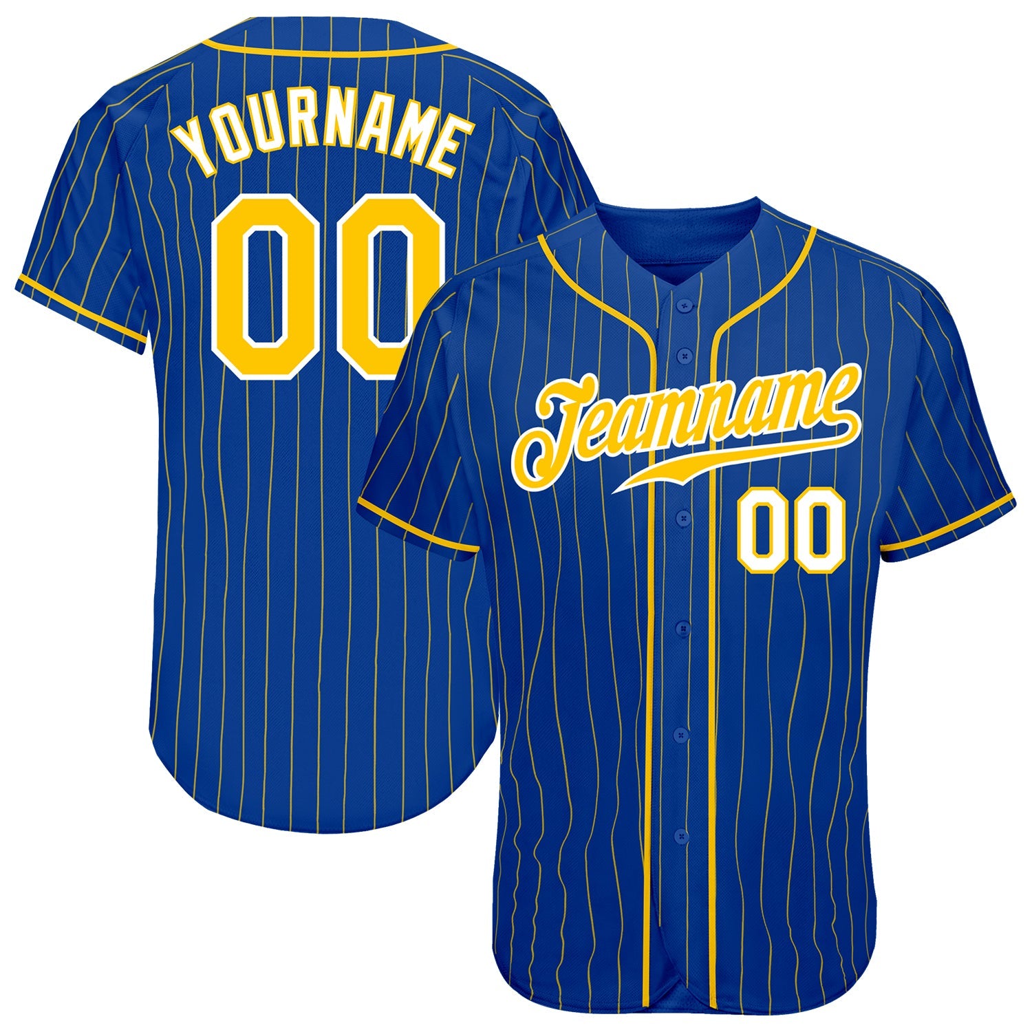 Custom Royal Gold Pinstripe Gold-White Authentic Baseball Jersey - Main View