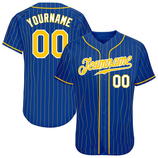 Custom Royal Gold Pinstripe Gold-White Authentic Baseball Jersey - Main View