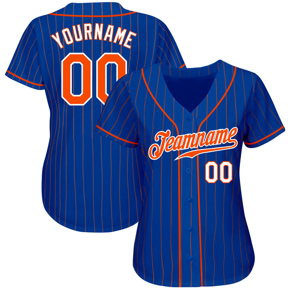 Custom Royal Orange Pinstripe Orange-White Authentic Baseball Jersey view 2