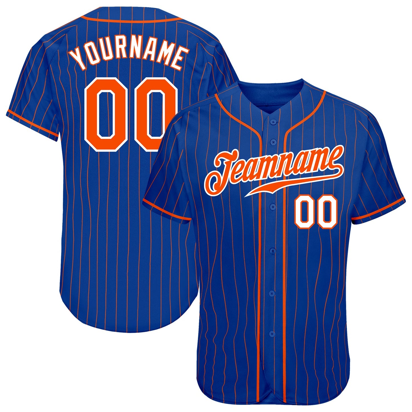 Custom Royal Orange Pinstripe Orange-White Authentic Baseball Jersey - Main View