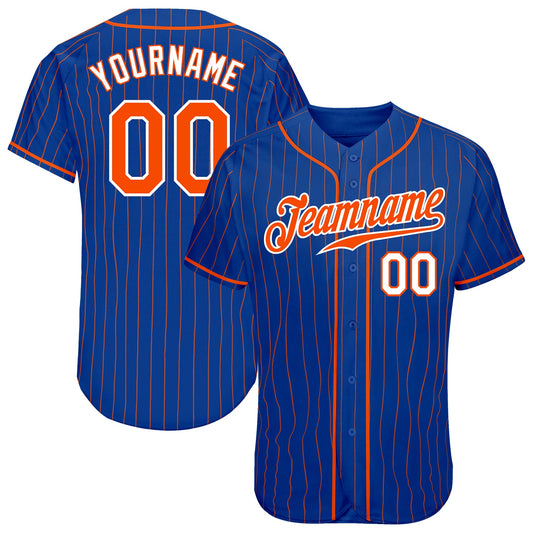 Custom Royal Orange Pinstripe Orange-White Authentic Baseball Jersey - Main View