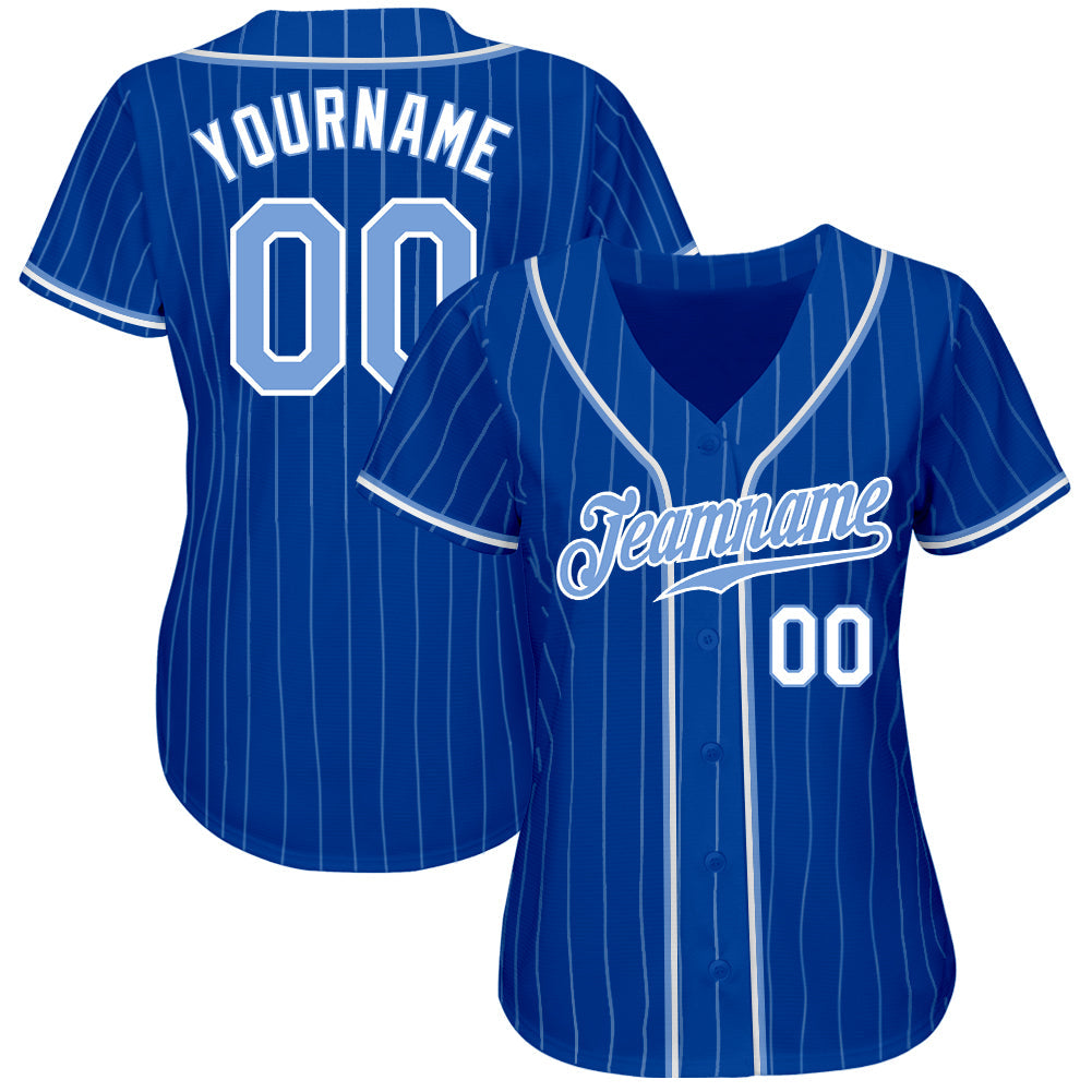 Custom Royal Light Blue Pinstripe Light Blue-White Authentic Baseball Jersey view 2