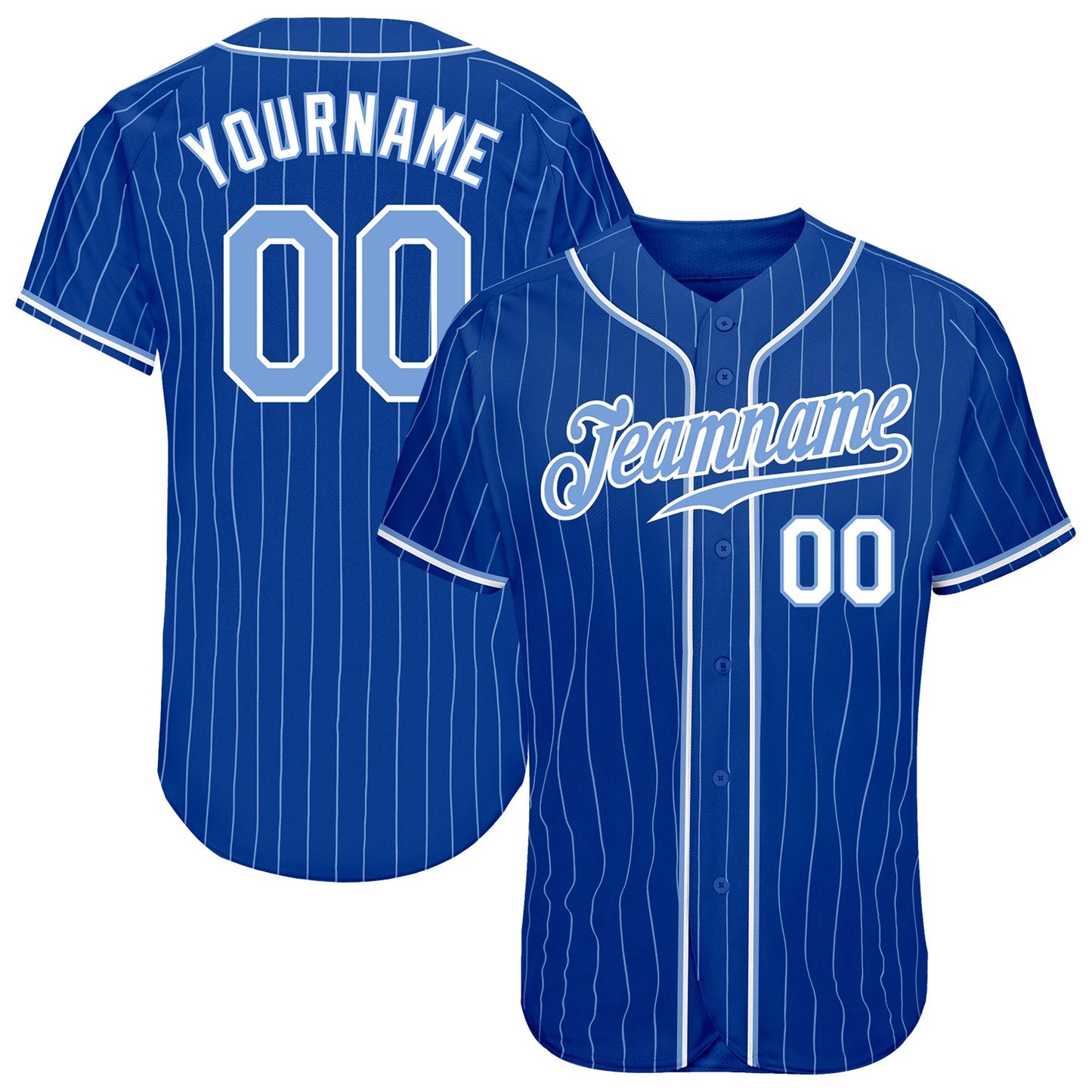 Custom Royal Light Blue Pinstripe Light Blue-White Authentic Baseball Jersey - Main View