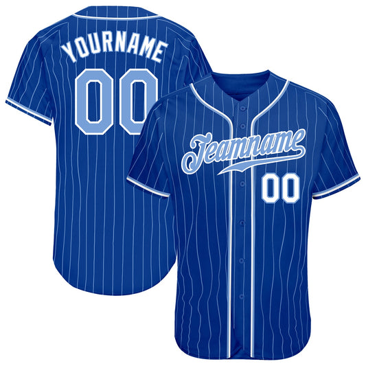 Custom Royal Light Blue Pinstripe Light Blue-White Authentic Baseball Jersey - Main View