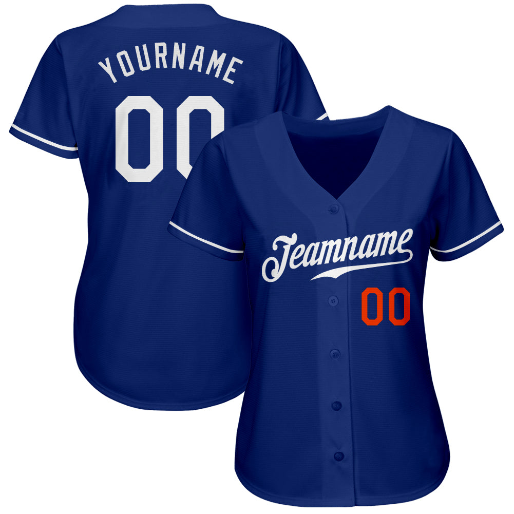 Custom Royal White-Orange Authentic Baseball Jersey view 2