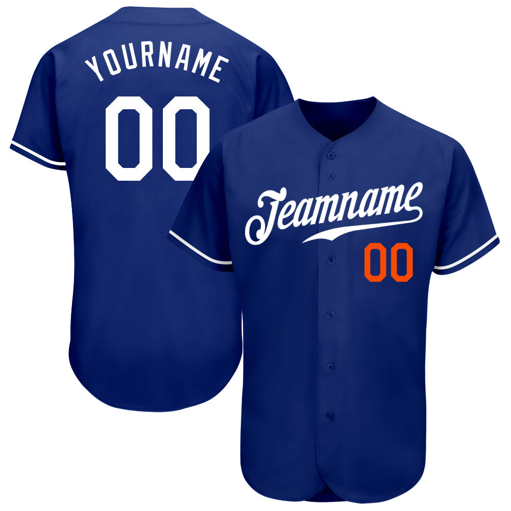 Custom Royal White-Orange Authentic Baseball Jersey - Main View