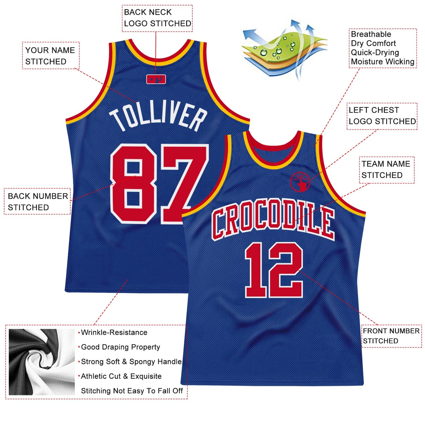 Custom Royal Red-White Authentic Throwback Basketball Jersey view 2