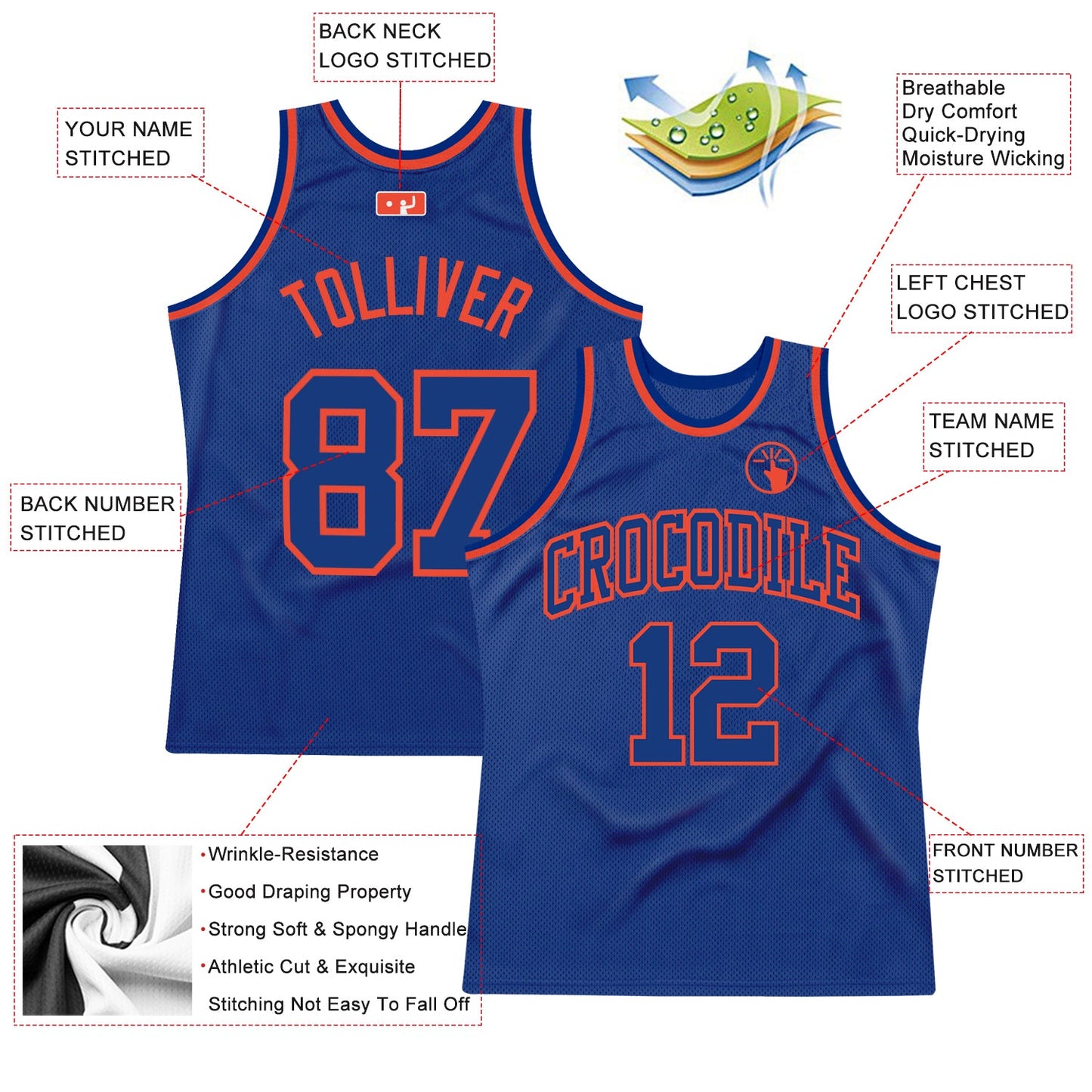 Custom Royal Royal-Orange Authentic Throwback Basketball Jersey view 2