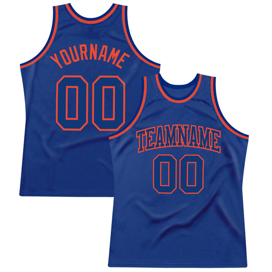 Custom Royal Royal-Orange Authentic Throwback Basketball Jersey - Main View