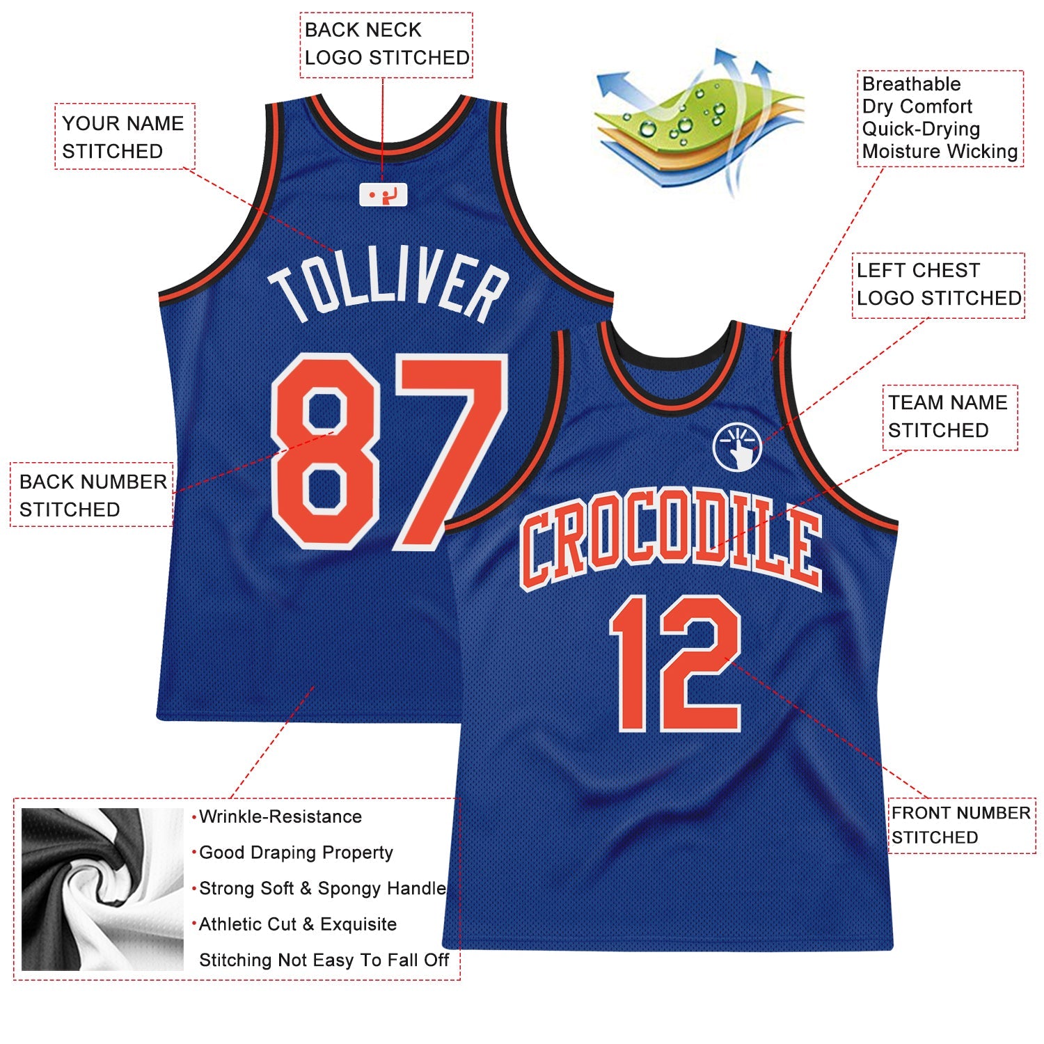 Custom Royal Orange-White Authentic Throwback Basketball Jersey view 2
