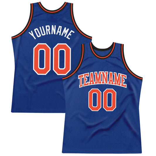 Custom Royal Orange-White Authentic Throwback Basketball Jersey - Main View