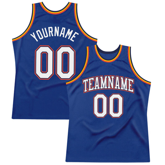 Custom Royal White-Orange Authentic Throwback Basketball Jersey - Main View