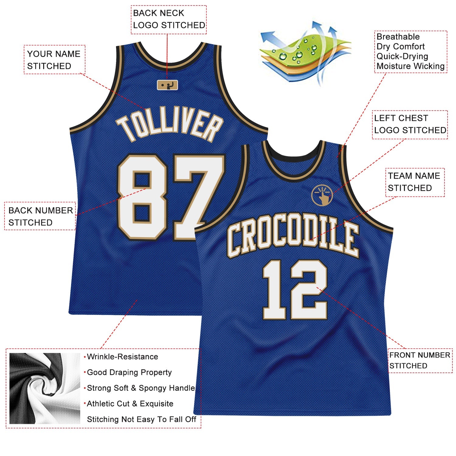 Custom Royal White-Old Gold Authentic Throwback Basketball Jersey view 2