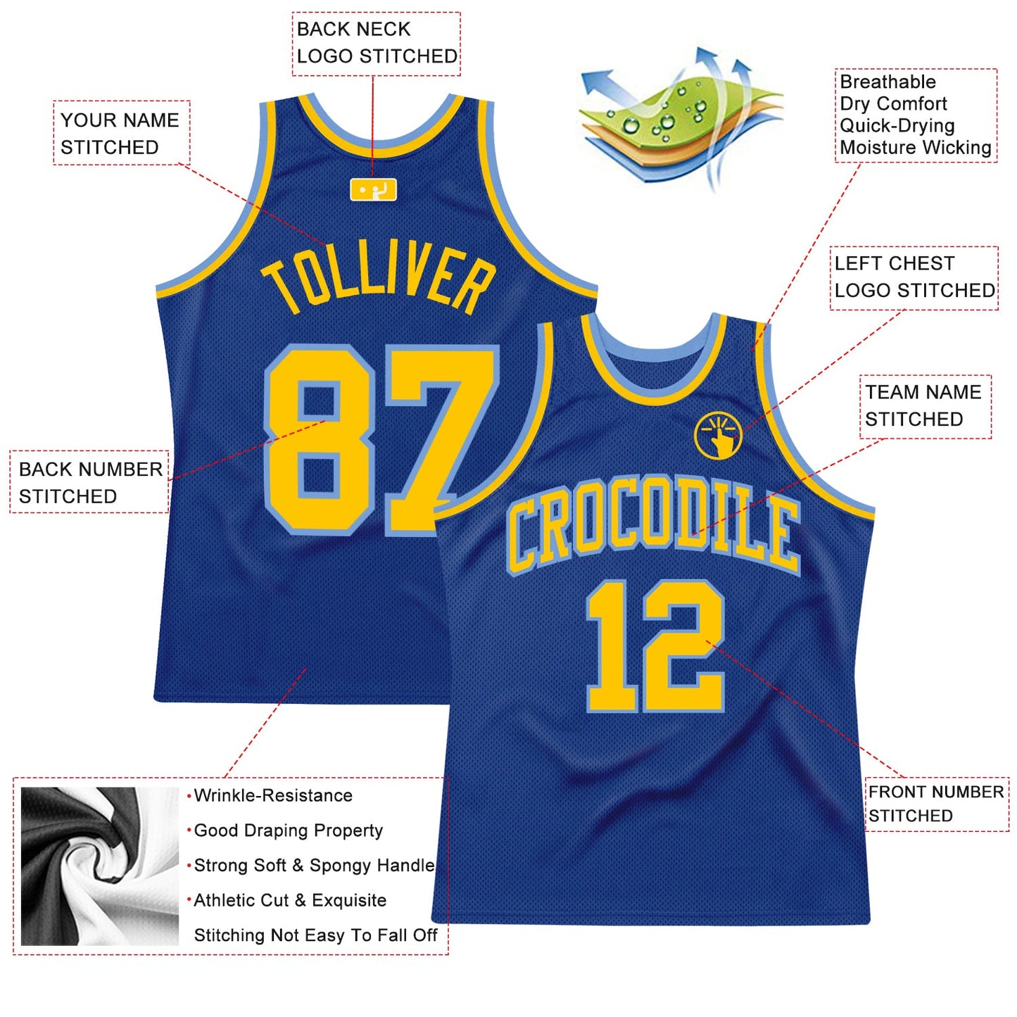 Custom Royal Gold-Light Blue Authentic Throwback Basketball Jersey view 2