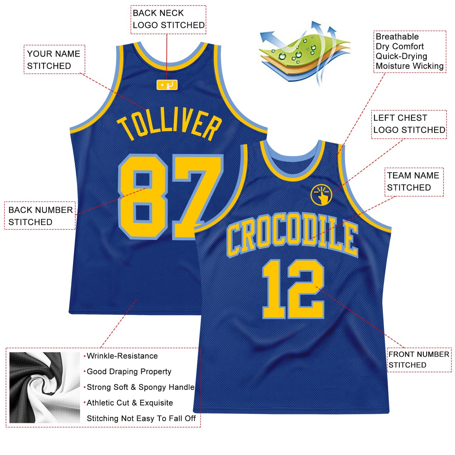Custom Royal Gold-Light Blue Authentic Throwback Basketball Jersey view 2