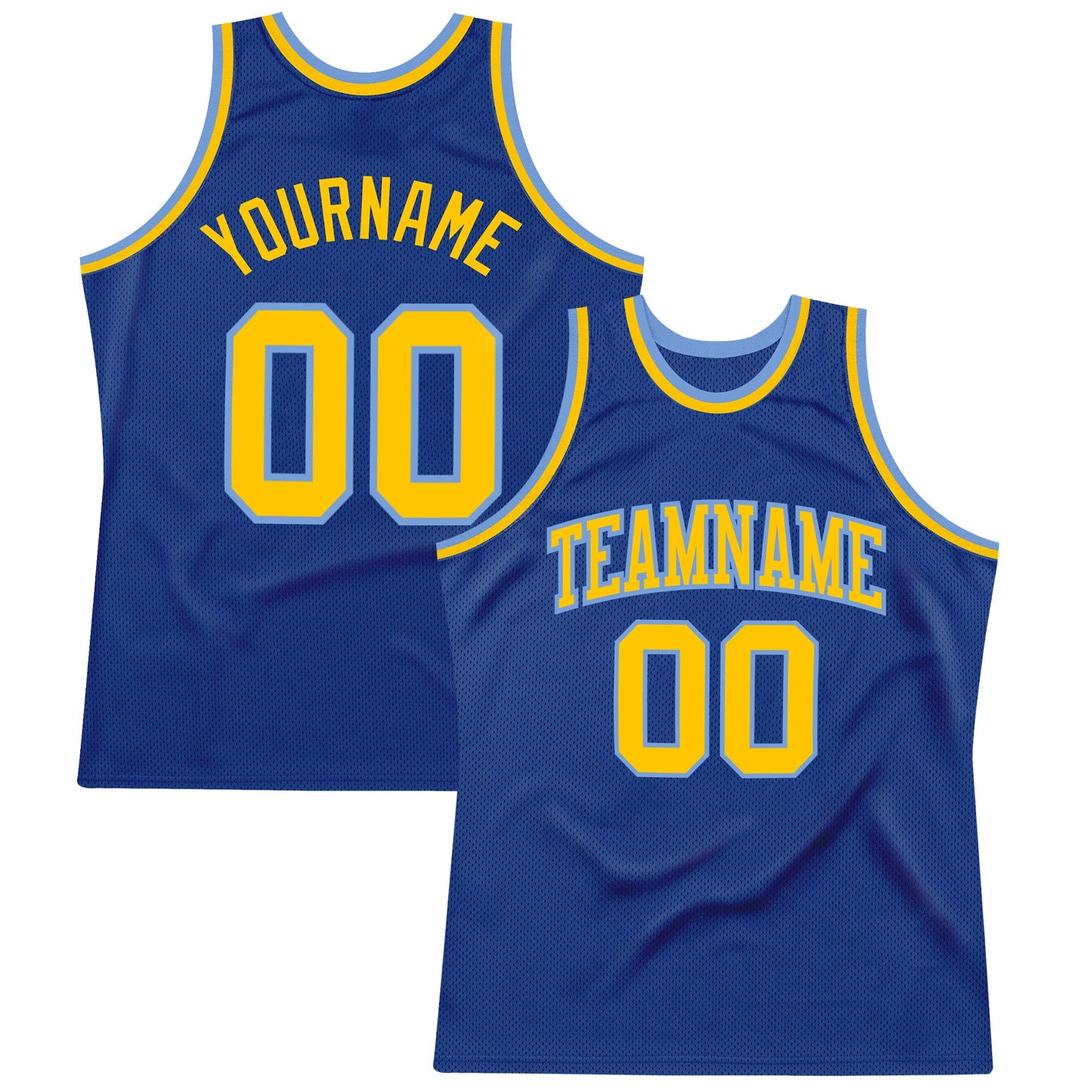 Custom Royal Gold-Light Blue Authentic Throwback Basketball Jersey - Main View