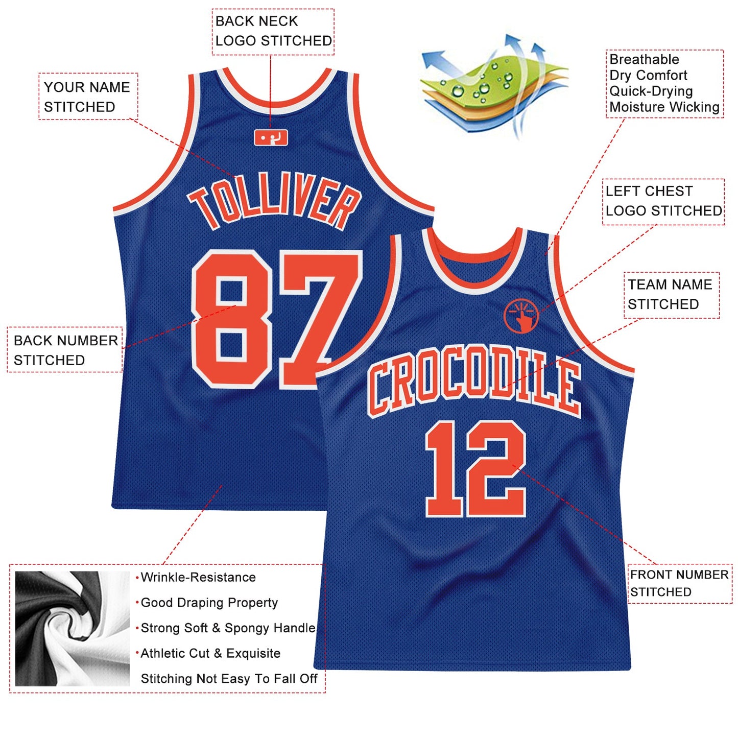 Custom Royal Orange-White Authentic Throwback Basketball Jersey view 3