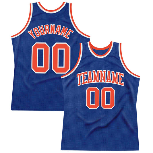Custom Royal Orange-White Authentic Throwback Basketball Jersey - Main View