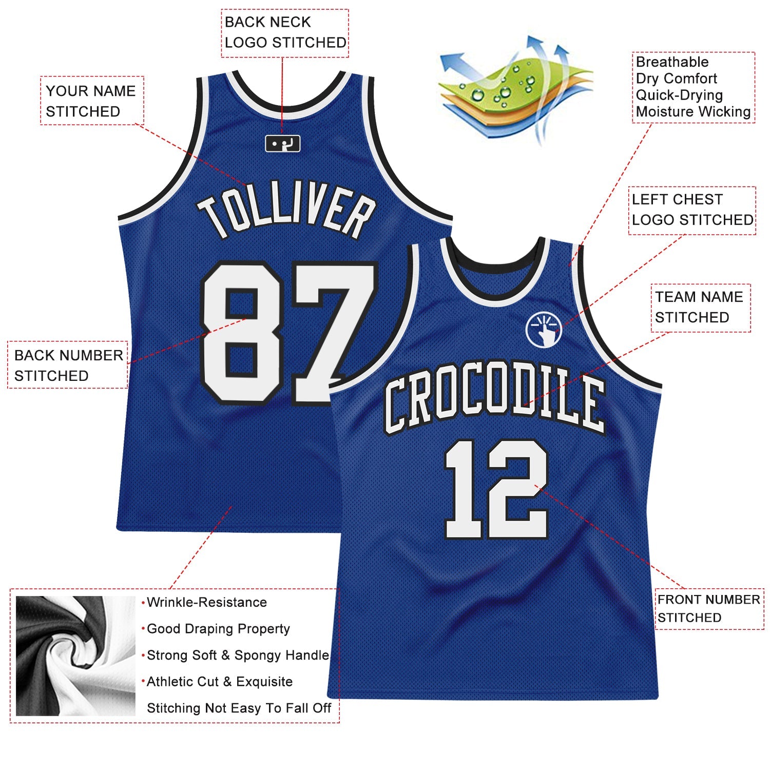 Custom Royal White-Black Authentic Throwback Basketball Jersey view 2