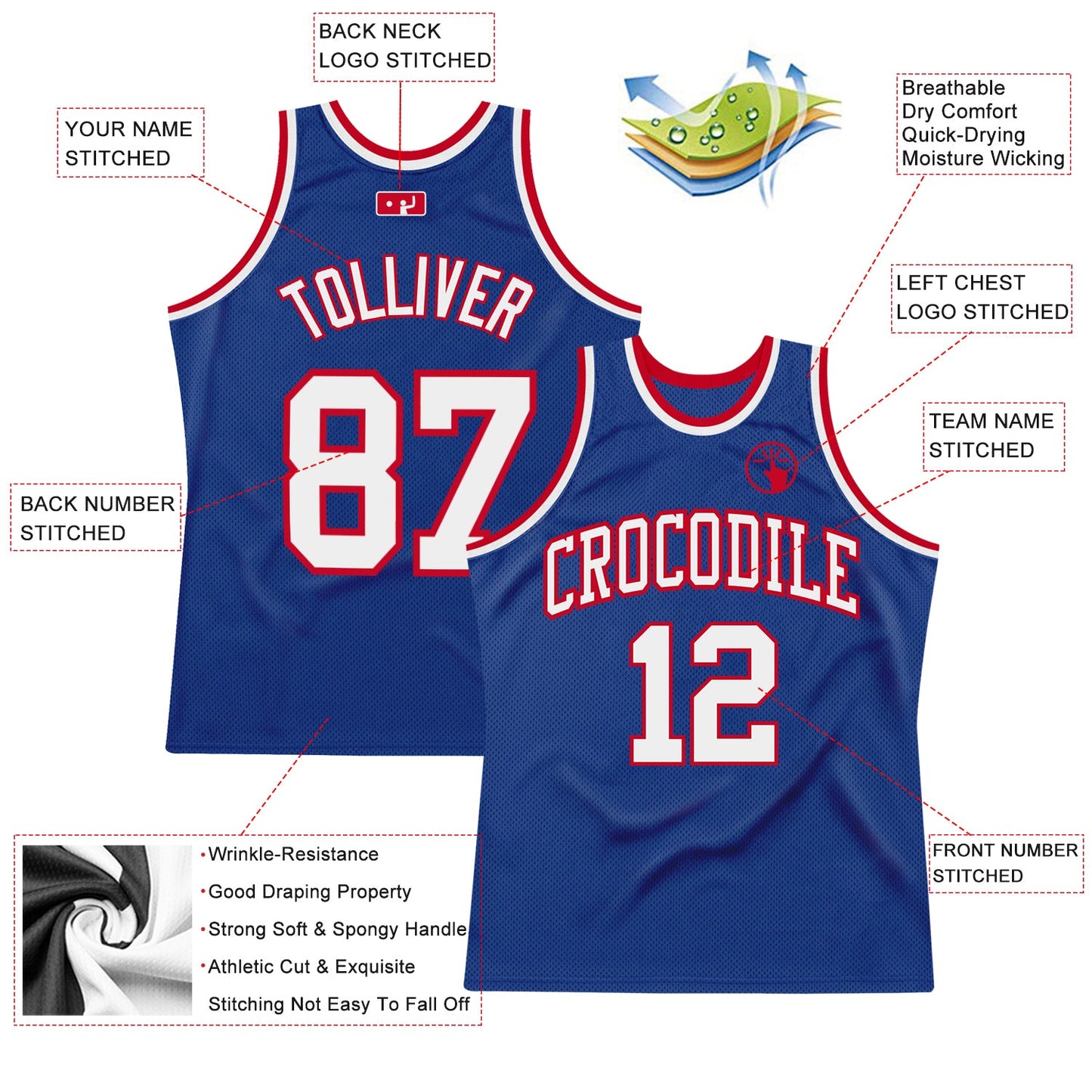 Custom Royal White-Red Authentic Throwback Basketball Jersey view 2