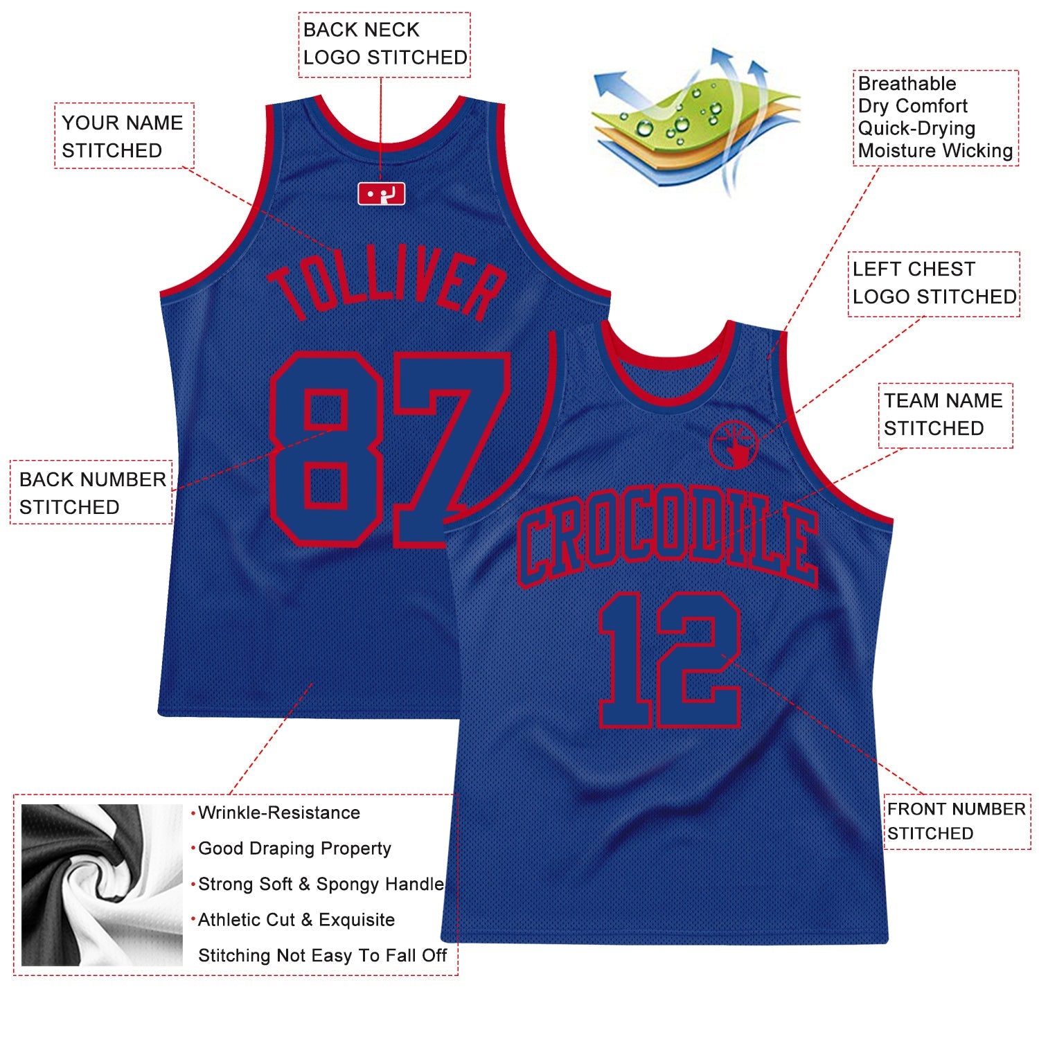 Custom Royal Royal-Red Authentic Throwback Basketball Jersey view 2