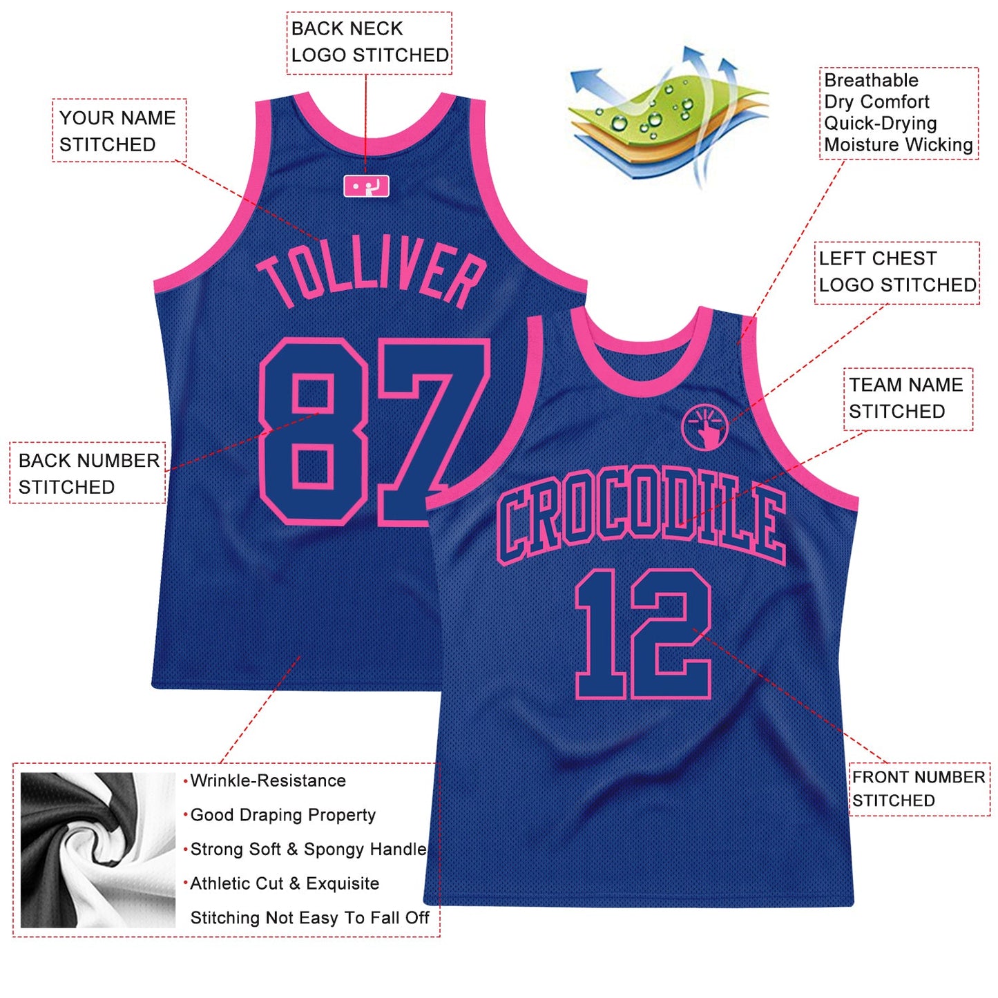 Custom Royal Royal-Pink Authentic Throwback Basketball Jersey view 2
