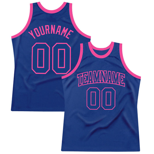 Custom Royal Royal-Pink Authentic Throwback Basketball Jersey - Main View