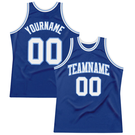 Custom Royal White-Light Blue Authentic Throwback Basketball Jersey - Main View