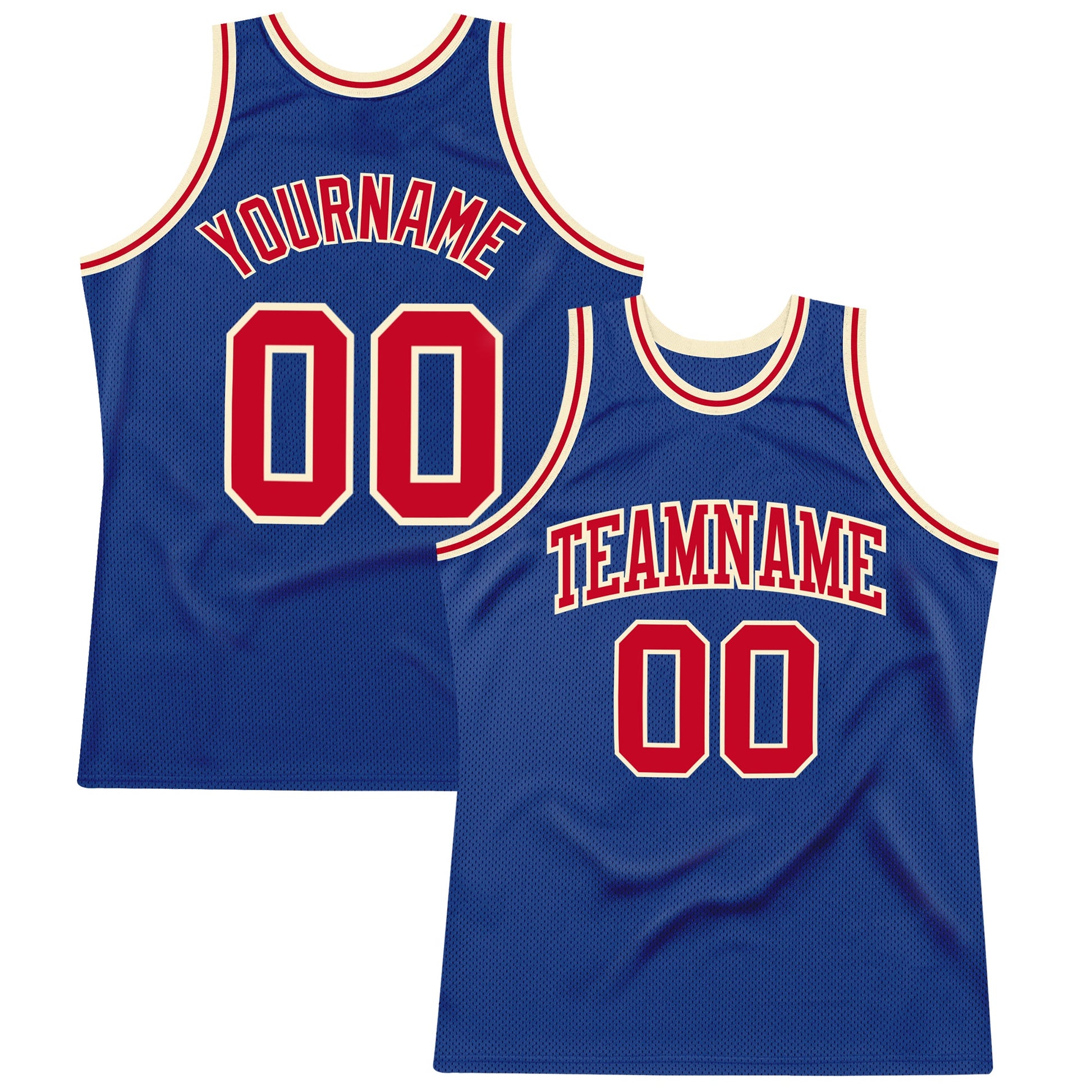 Custom Royal Red-Cream Authentic Throwback Basketball Jersey - Main View