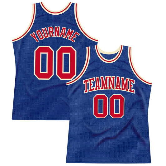 Custom Royal Red-Cream Authentic Throwback Basketball Jersey - Main View