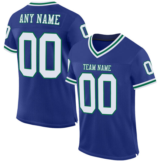 Custom Royal White-Kelly Green Mesh Authentic Throwback Football Jersey - Main View