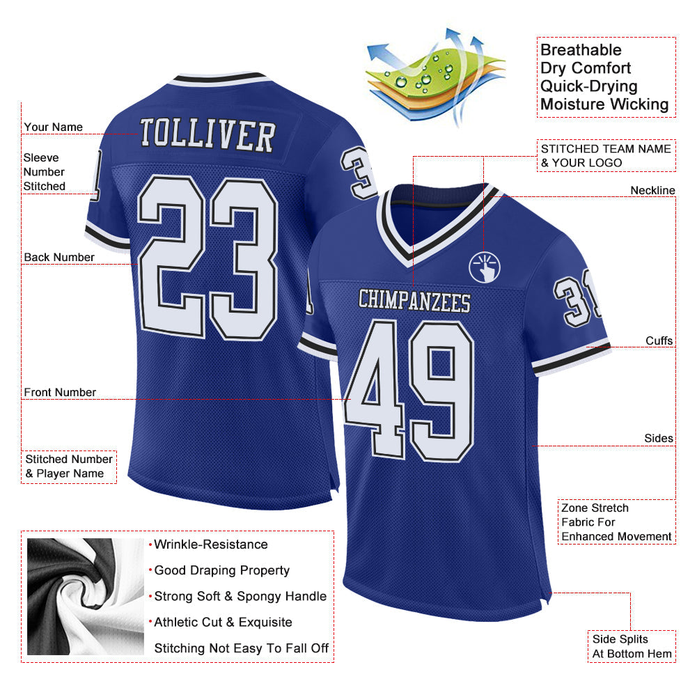 Custom Royal White-Black Mesh Authentic Throwback Football Jersey view 2