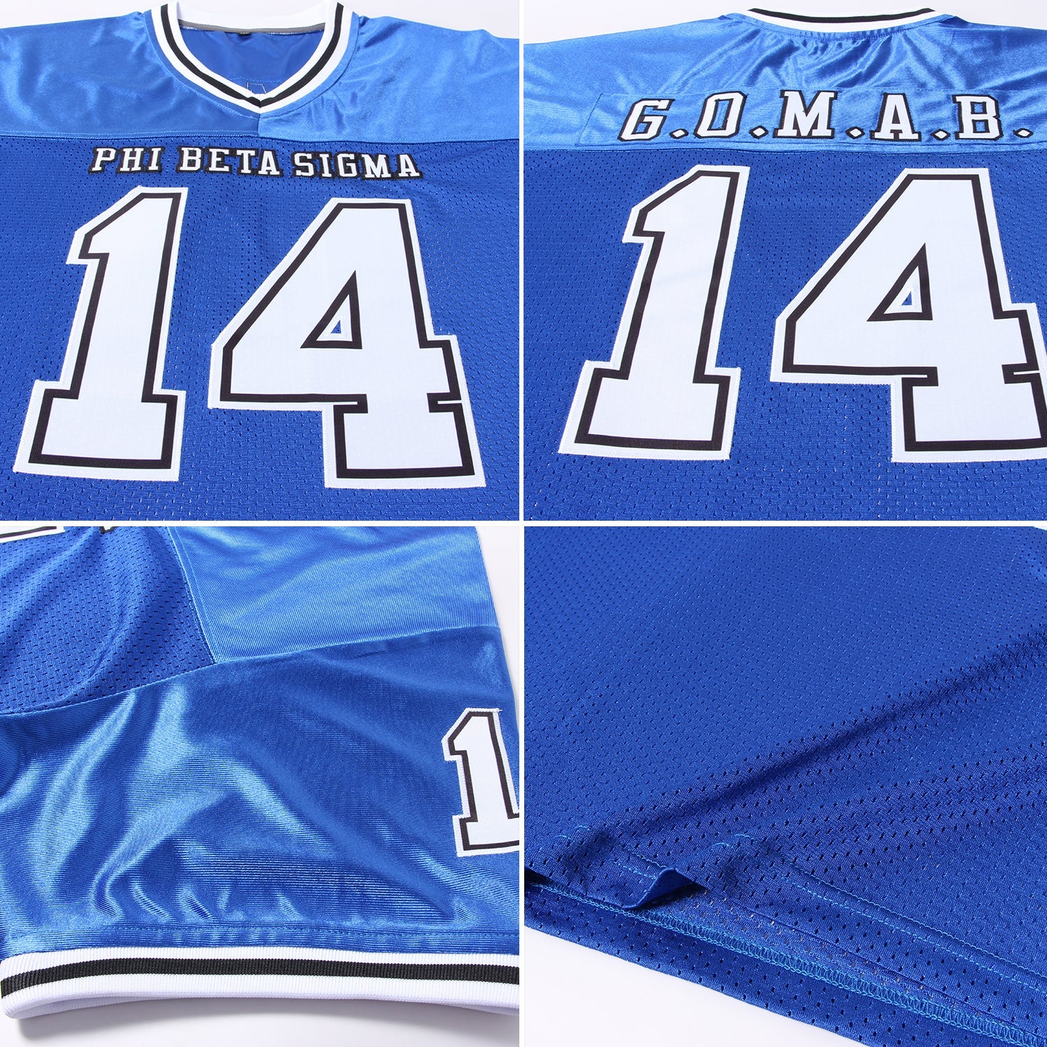 Custom Royal White-Black Mesh Authentic Throwback Football Jersey view 5