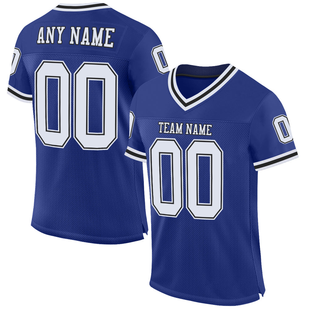 Custom Royal White-Black Mesh Authentic Throwback Football Jersey - Main View