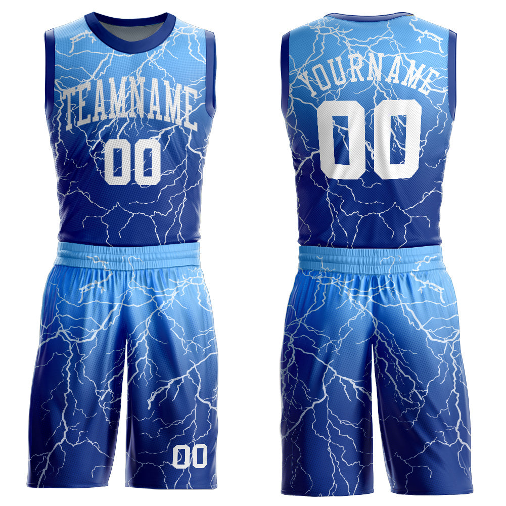 Custom Royal White-Light Blue Round Neck Sublimation Basketball Uniform Jersey - Main View