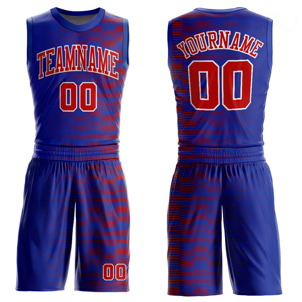 Custom Royal Red-White Round Neck Sublimation Basketball Uniform Jersey - Main View