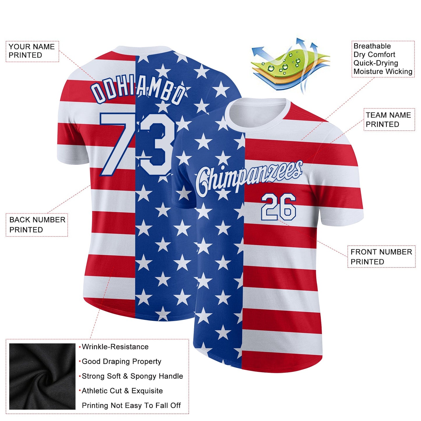 Custom Royal White-Red 3D American Flag Performance T-Shirt view 2
