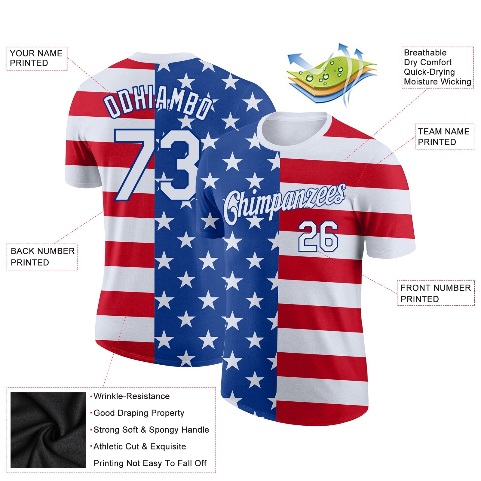 Custom Royal White-Red 3D American Flag Performance T-Shirt view 2