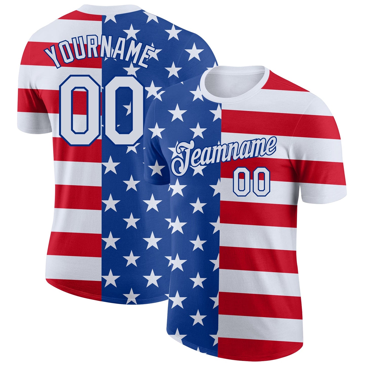 Custom Royal White-Red 3D American Flag Performance T-Shirt - Main View
