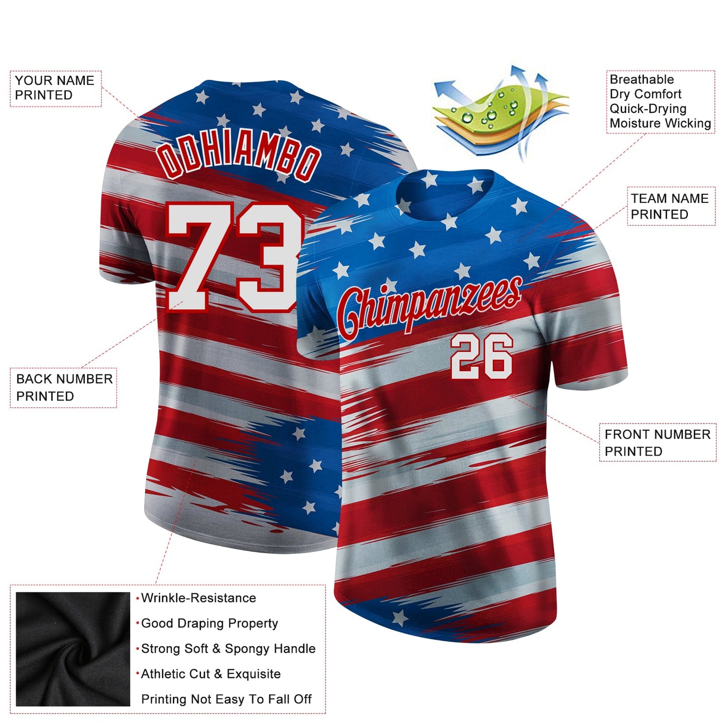 Custom Royal White-Red 3D American Flag Performance T-Shirt view 2