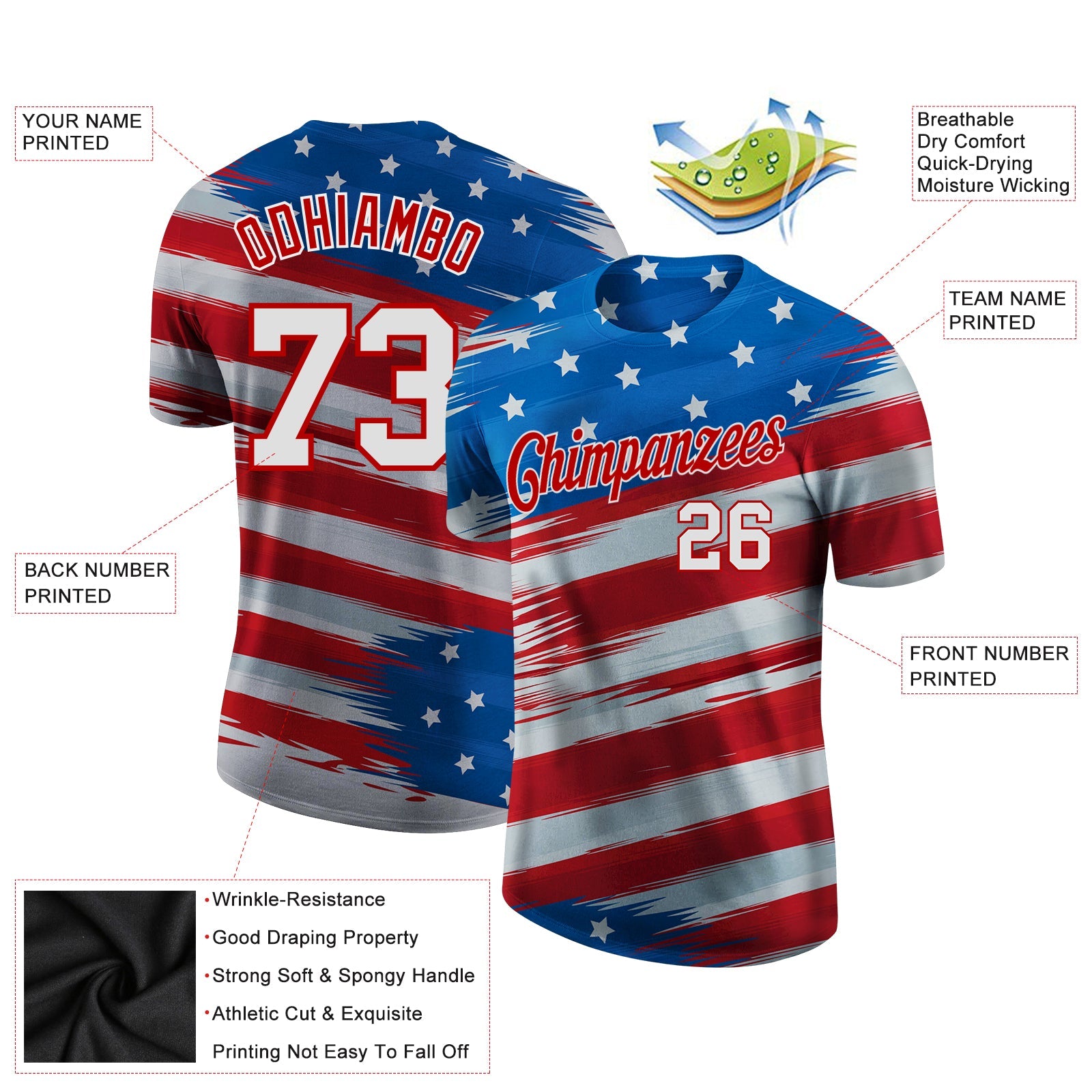 Custom Royal White-Red 3D American Flag Performance T-Shirt view 2