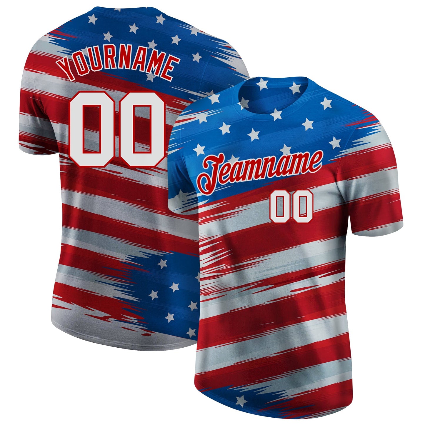 Custom Royal White-Red 3D American Flag Performance T-Shirt - Main View