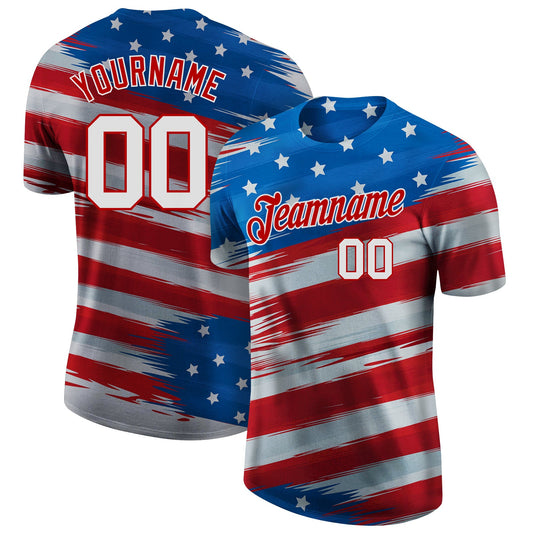 Custom Royal White-Red 3D American Flag Performance T-Shirt - Main View